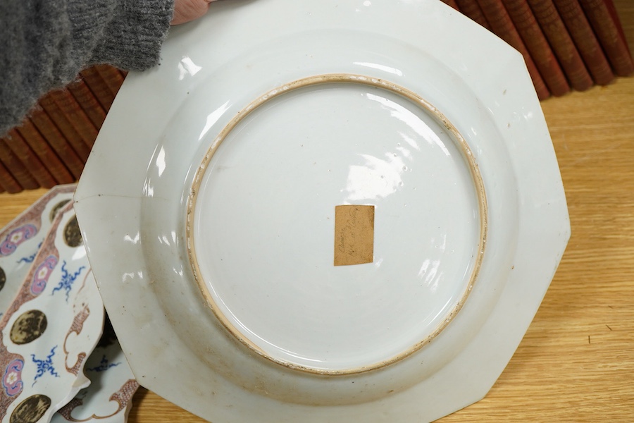 Two graduated Chinese famille rose octagonal dishes, Qianlong period